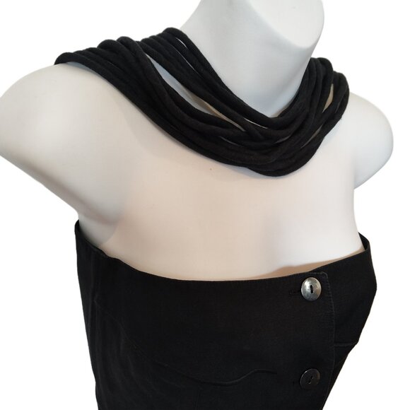 Vtg 1980s Claude Montana Black Linen Long Corset Top w' Rope Neckline Size 4 - Picture 5 of 11